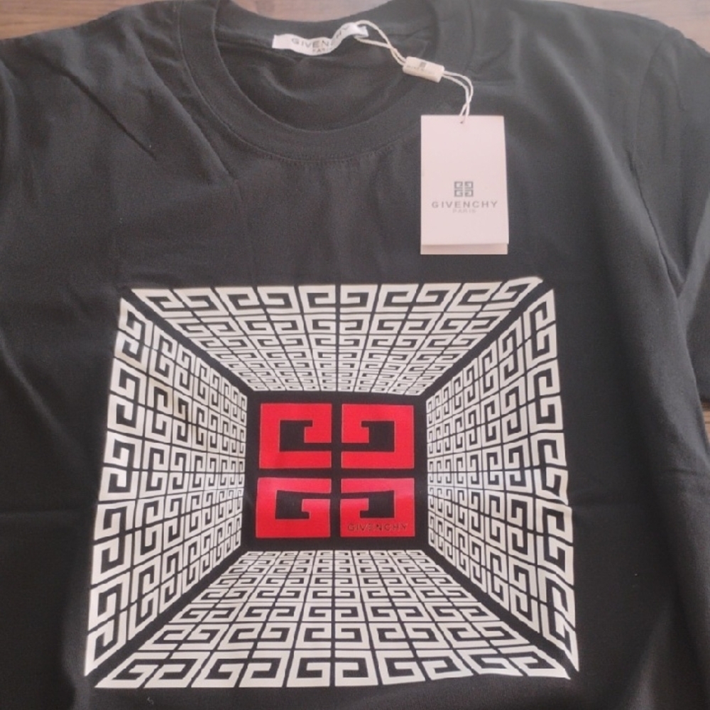 Givenchy Black Tee with Red and White Pattern